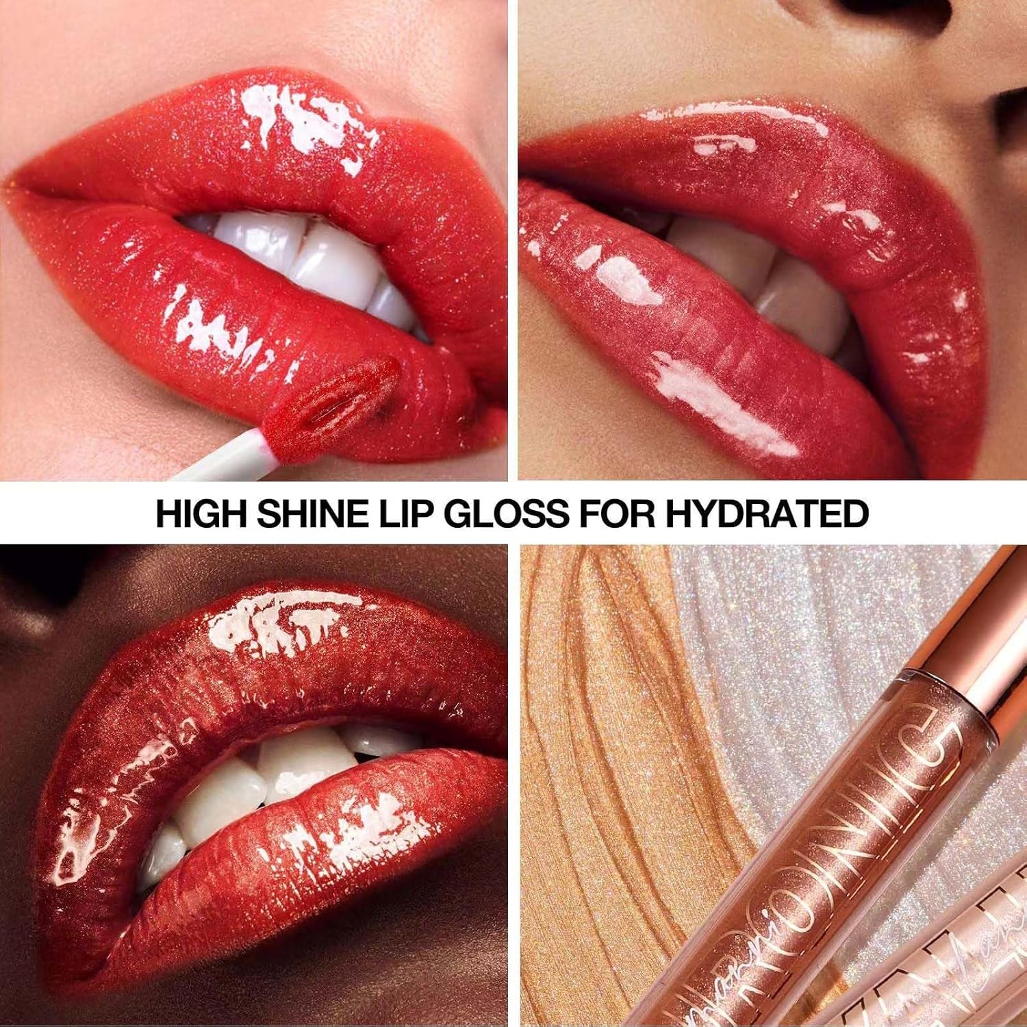 Nude Brown Plumping Glitter Lip Gloss for Women - High Pigment, Long-Lasting, Moisturizing Formula with Natural Oil Shimmer (Shade 02)
