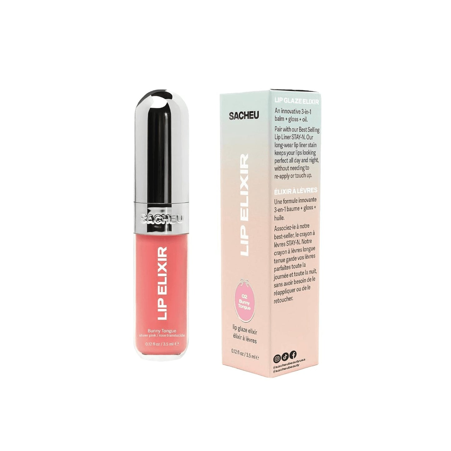 Lip Elixir Hydrating Lip Gloss, High-Shine, Bunny Tongue (Pink)