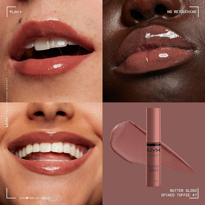 NYX PROFESSIONAL MAKEUP Butter Gloss Trio - Brown Sugar, Non-Sticky Lip Gloss (Sugar High, Spiked Toffee, Butterscotch)