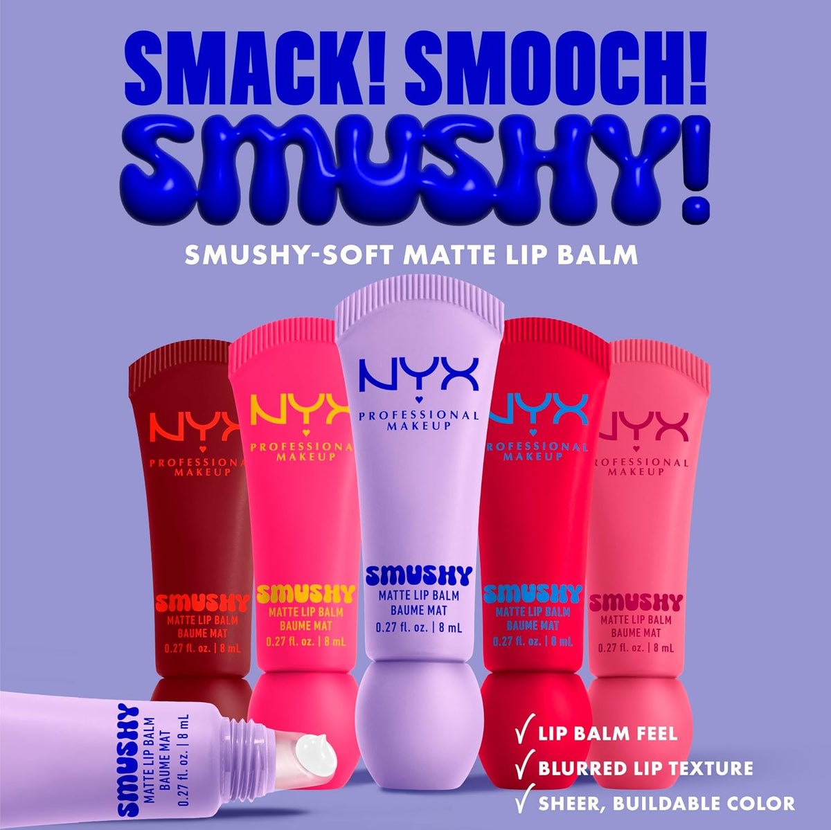 NYX Professional Makeup Smushy Matte Lip Balm - Tinted Lip Moisturizer with Soft Matte Finish in Sweet Smack (Mid-Tone Pink)