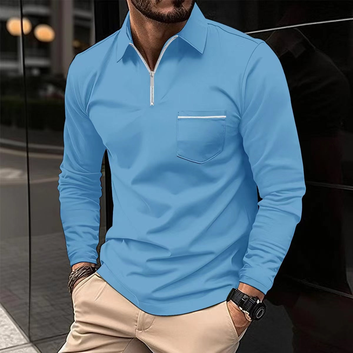 Men's Long Sleeve Zip Collar Shirt