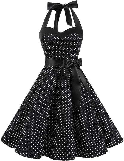 DRESSTELLS Women's Vintage 1950s Cocktail Dress - Retro Halter Swing Dress for Tea Parties