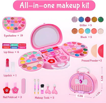 Delightful Children's Washable Makeup Kit with Mirror and Nail Polish - Perfect Pretend Play Beauty Set for Girls Ages 3 to 8