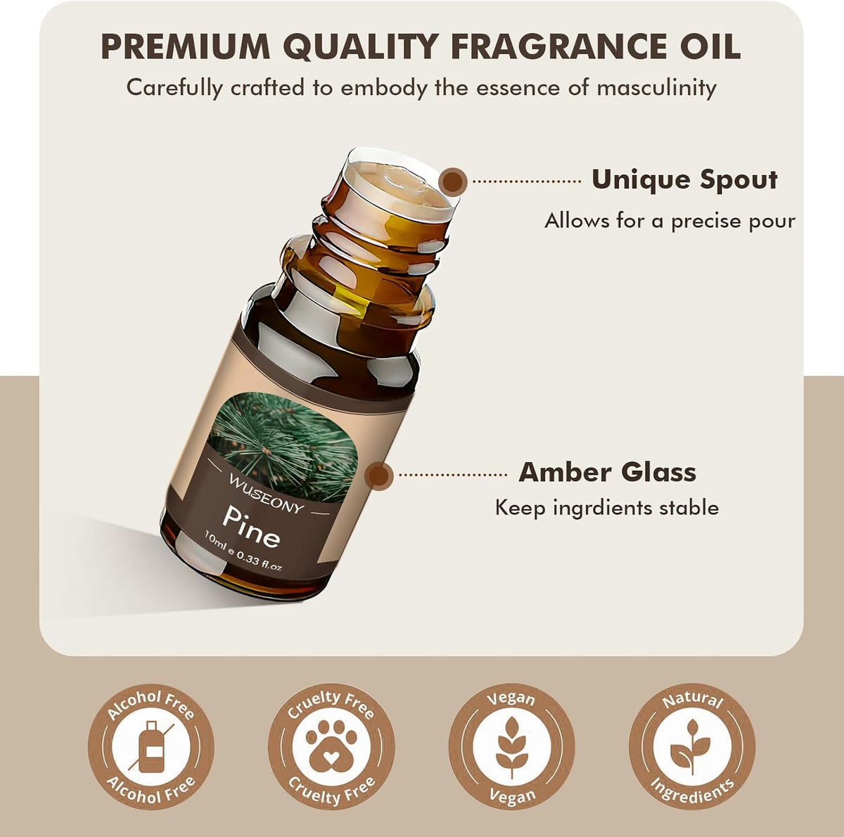 WUSEONY Classic Men's Fragrance Oil Collection - Essential Oils for Candle and Soap Making, Featuring Pine, Sweet Tobacco, Bay Rum, Cologne, Copaiba, and Sandalwood Scents