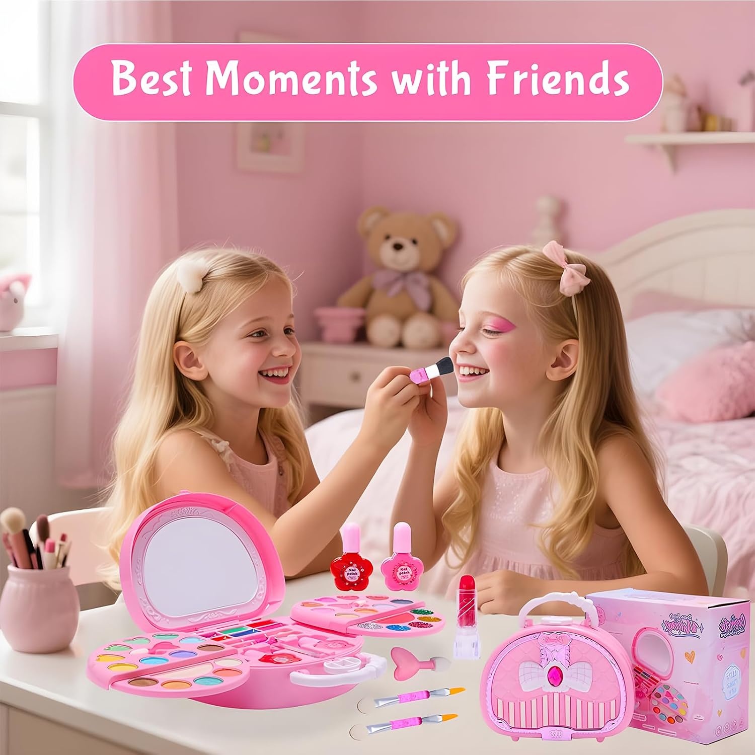 Delightful Children's Washable Makeup Kit with Mirror and Nail Polish - Perfect Pretend Play Beauty Set for Girls Ages 3 to 8