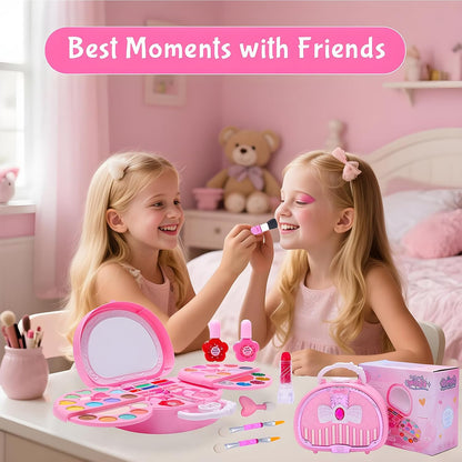 Delightful Children's Washable Makeup Kit with Mirror and Nail Polish - Perfect Pretend Play Beauty Set for Girls Ages 3 to 8