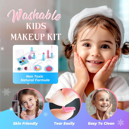 INNOCHEER Children's Makeup Set - Washable Frozen-Themed Makeup Kit for Girls, Ideal Birthday and Christmas Gift for Ages 3 to 12