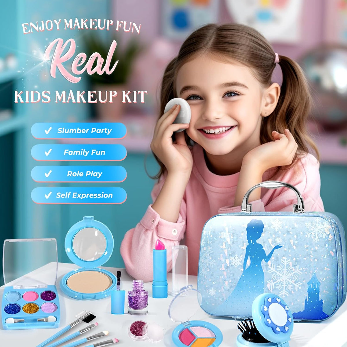 INNOCHEER Children's Makeup Set - Washable Frozen-Themed Makeup Kit for Girls, Ideal Birthday and Christmas Gift for Ages 3 to 12