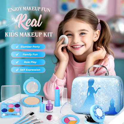 INNOCHEER Children's Makeup Set - Washable Frozen-Themed Makeup Kit for Girls, Ideal Birthday and Christmas Gift for Ages 3 to 12