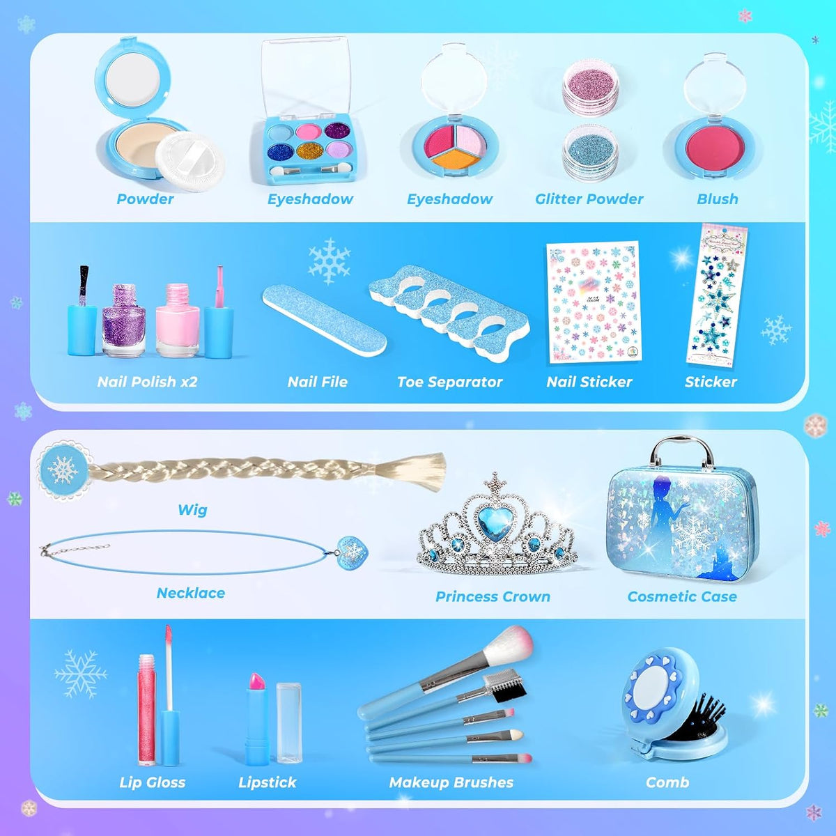 INNOCHEER Children's Makeup Set - Washable Frozen-Themed Makeup Kit for Girls, Ideal Birthday and Christmas Gift for Ages 3 to 12