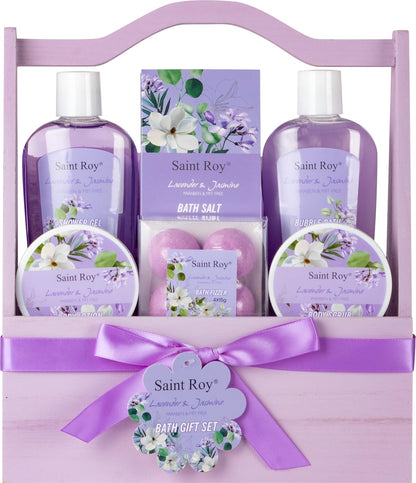 Home Spa Gift Basket for Women, Lavender Jasmine Bath & Body Care Kit