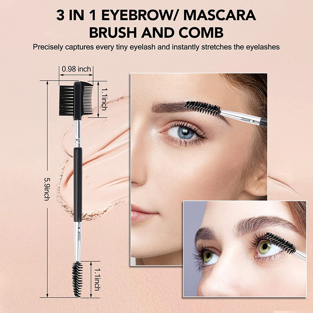 Triple-Head Eyebrow and Eyelash Shaping Tool with Dual-Head Comb and Brush