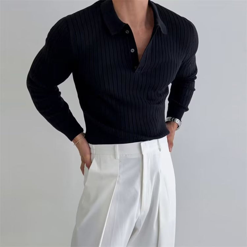 Men's Long Sleeve Button Collar Knit Shirt