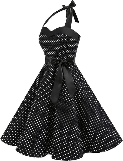 DRESSTELLS Women's Vintage 1950s Cocktail Dress - Retro Halter Swing Dress for Tea Parties