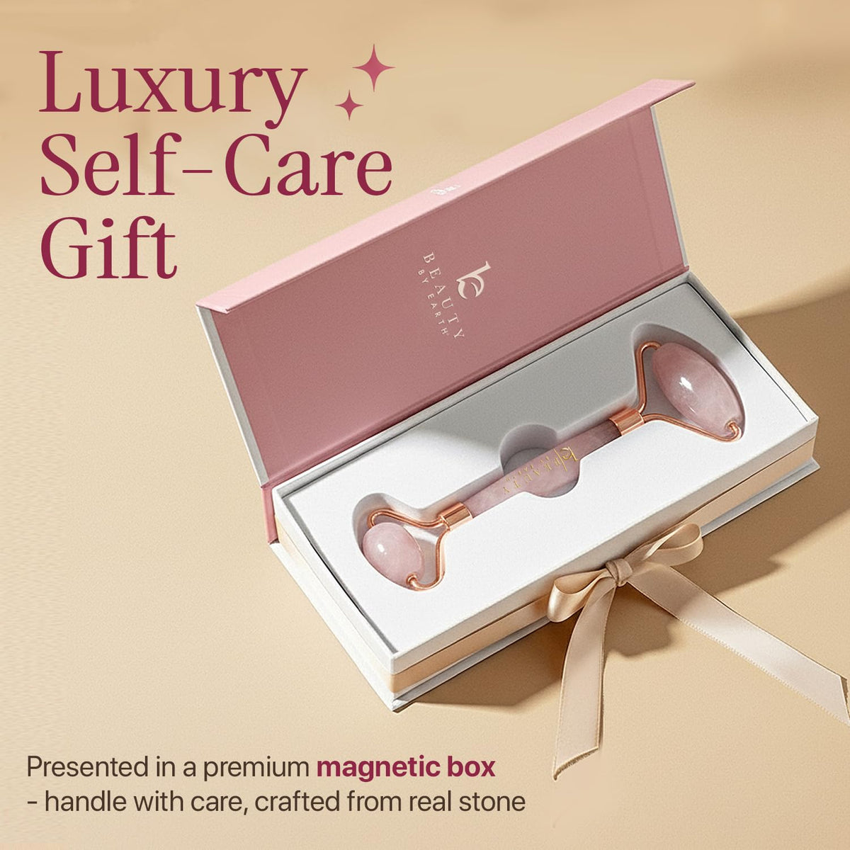 Rose Quartz Face Roller - Depuffs & Smoothes Fine Lines and Wrinkles