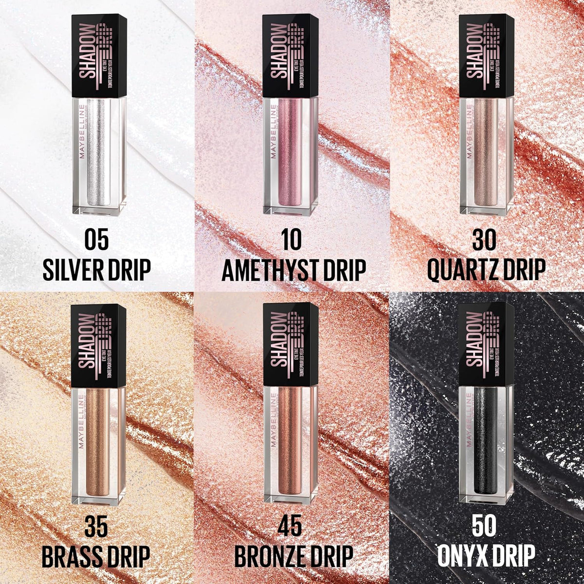 MAYBELLINE Shadow Drip Eye Tint Liquid Eyeshadow - High-Impact, Lightweight Shimmer with Up to 16 Hours of Wear, Onyx Drip, 1 Count