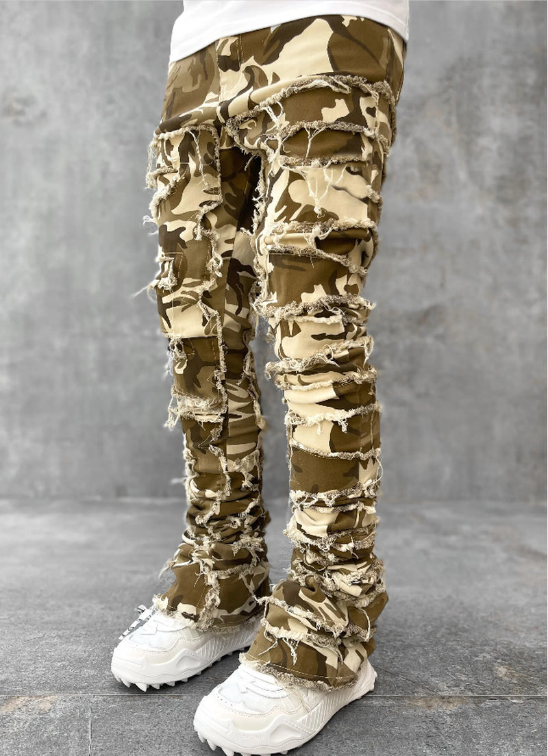 Men's Ripped Patchwork Stacked Jeans