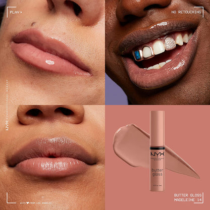 NYX Professional Makeup Butter Gloss Non-Sticky Lip Gloss Set - 3 Pack (Angel Food Cake, Creme Brulee, Madeleine)