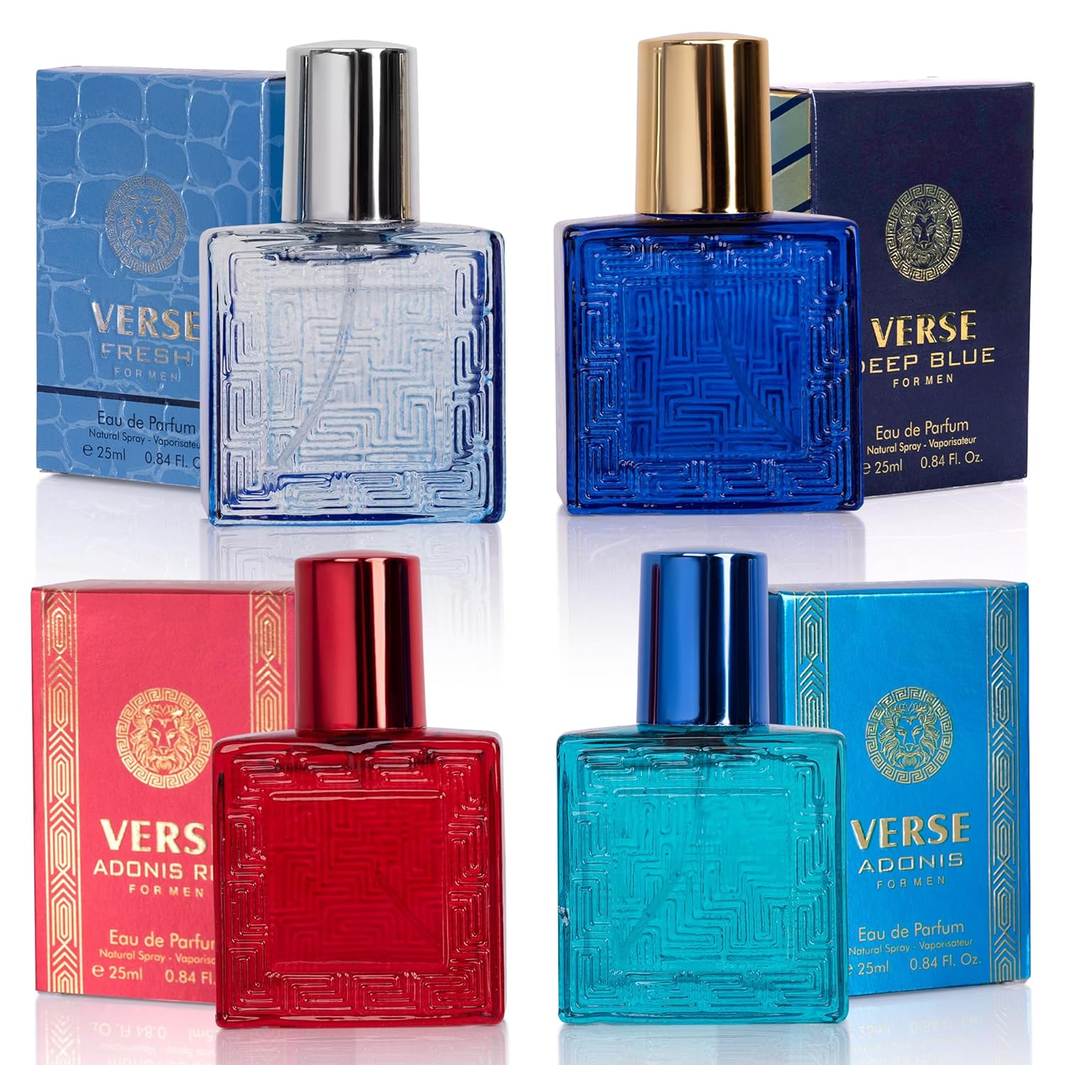 Novoglow Verse Mini 4-Piece Fragrance Gift Set for Men - Aromatic, Floral, Oriental & Woody Notes - Individually Boxed - Travel Size - 25Ml Eau De Parfum