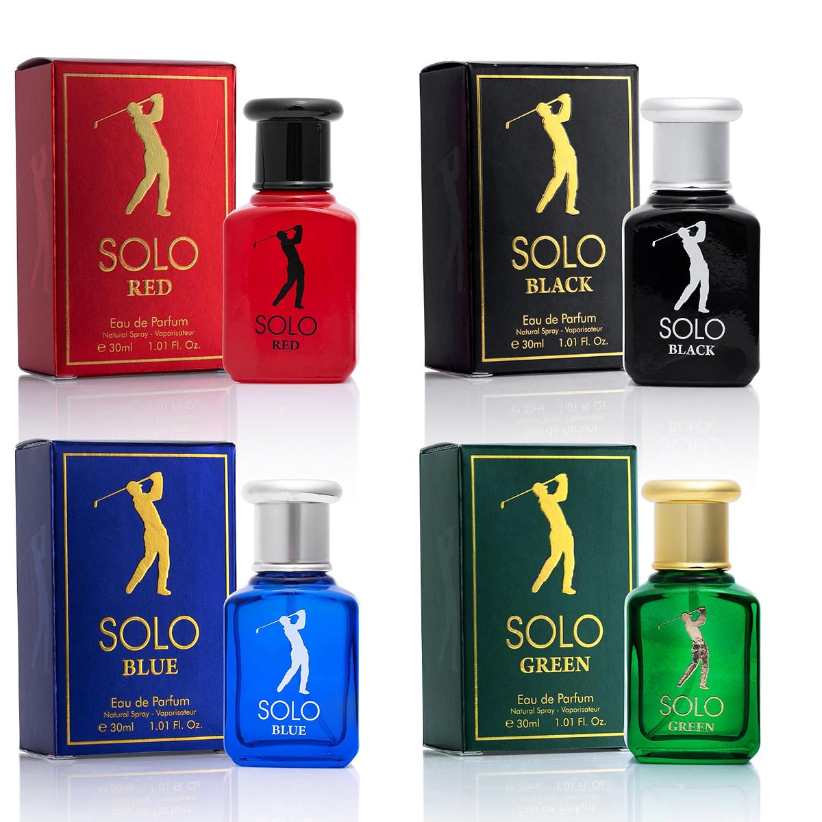 Elevate Your Scent Game with the Novoglow Solo 4-Piece Mini Eau de Parfum Set for Men - Includes Captivating Solo Red, Blue, Black & Green Fragrances - Perfect for Any Occasion!