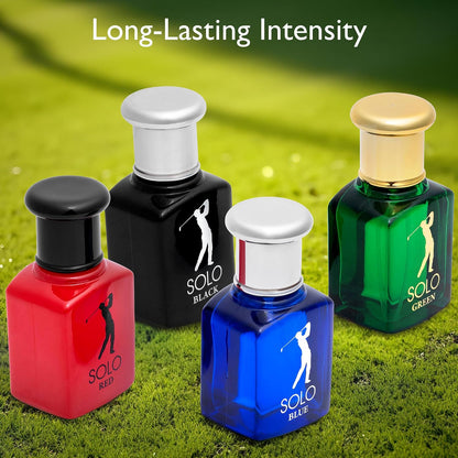 Elevate Your Scent Game with the Novoglow Solo 4-Piece Mini Eau de Parfum Set for Men - Includes Captivating Solo Red, Blue, Black & Green Fragrances - Perfect for Any Occasion!