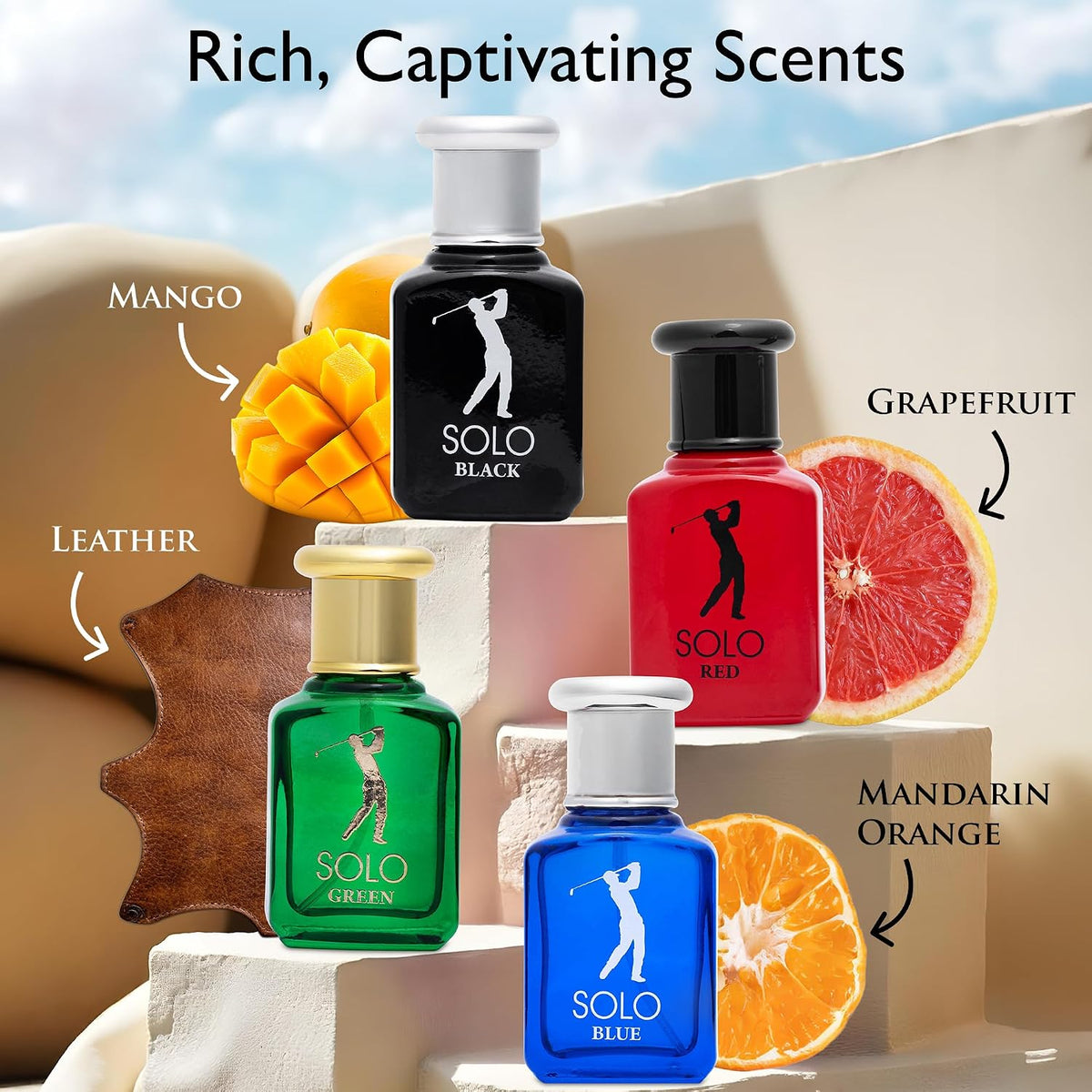 Elevate Your Scent Game with the Novoglow Solo 4-Piece Mini Eau de Parfum Set for Men - Includes Captivating Solo Red, Blue, Black & Green Fragrances - Perfect for Any Occasion!