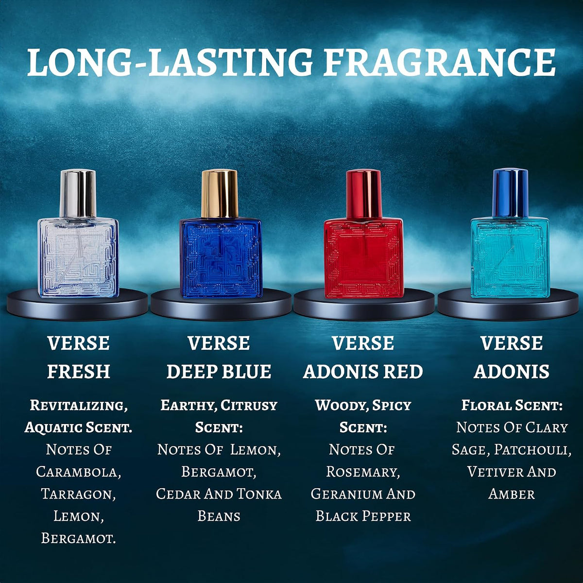 Novoglow Verse Mini 4-Piece Fragrance Gift Set for Men - Aromatic, Floral, Oriental & Woody Notes - Individually Boxed - Travel Size - 25Ml Eau De Parfum