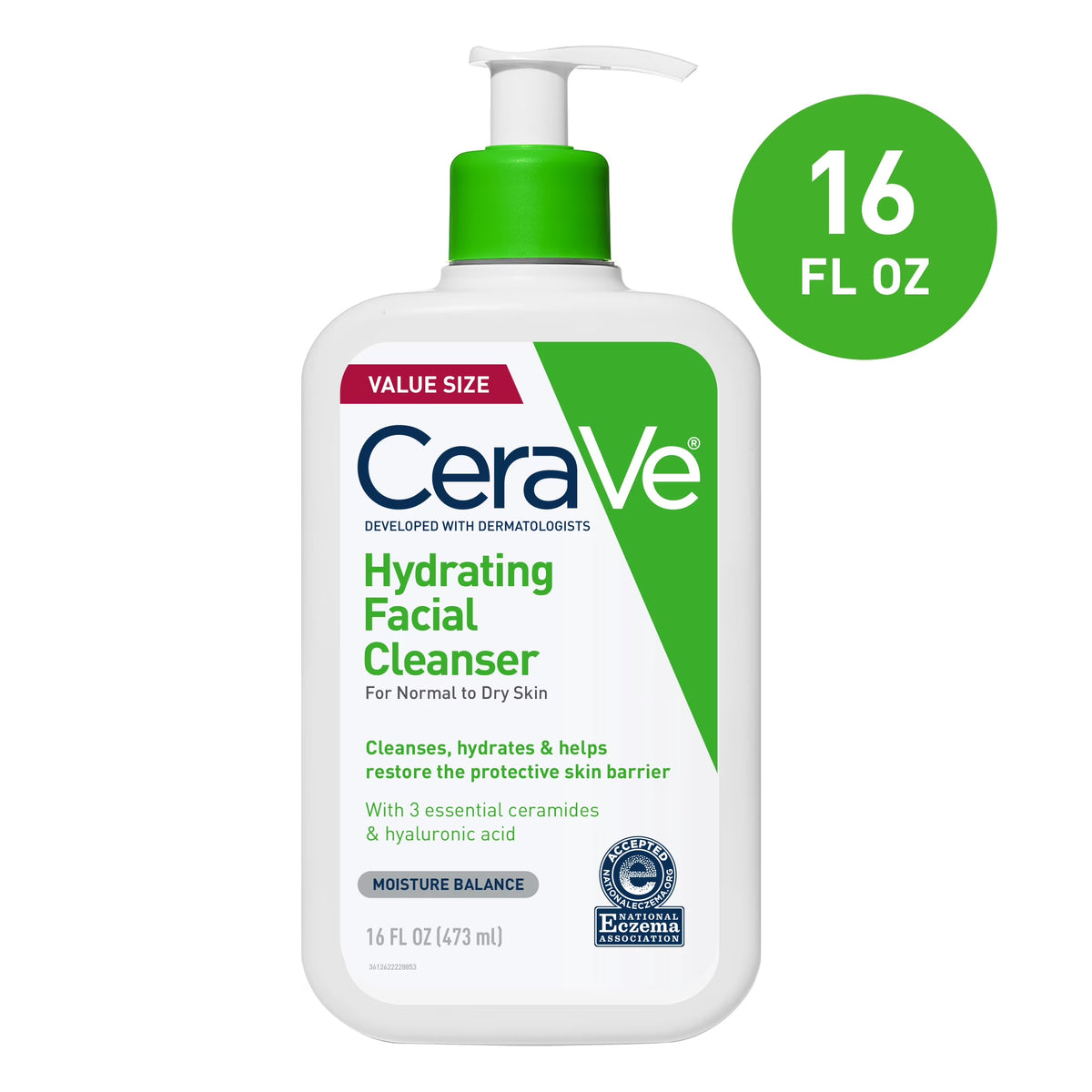 Hydrating Facial Cleanser for Normal to Dry Skin, 16 Fl Oz Daily Face Wash