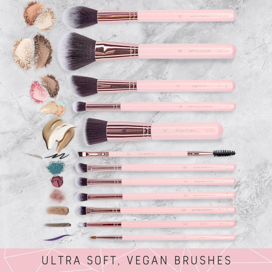Beauty Cute Makeup Brush Set for Teen Girls, 15 Piece, Pink