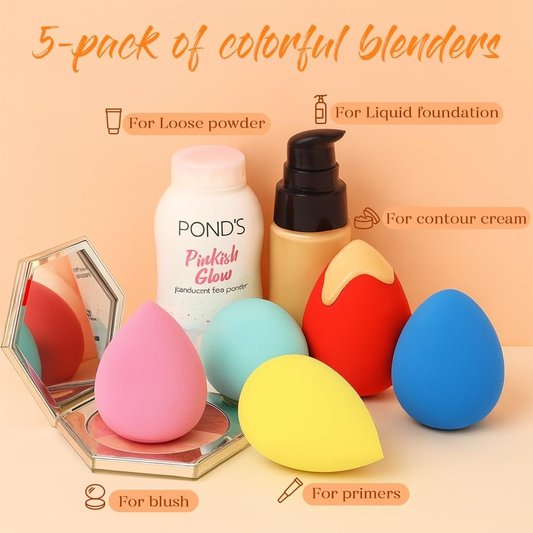 BEAKEY Professional Makeup Sponge Set - 5 Pack Foundation Blending Sponges and Soft Applicators