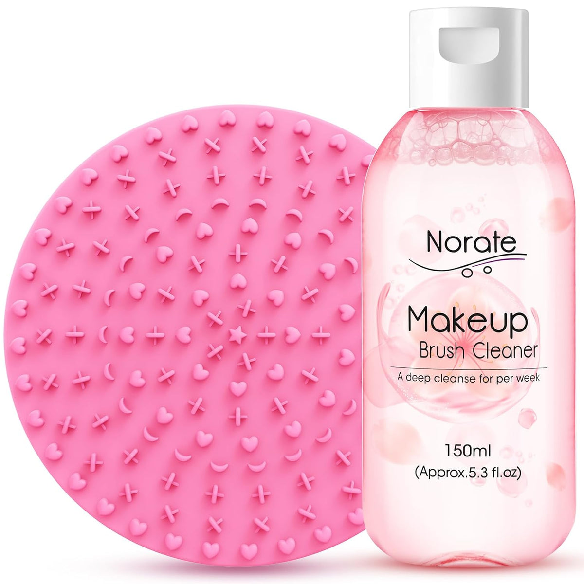 Norate Professional Makeup Brush Cleaner Solution with Cleaning Mat - 2 Piece Set