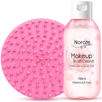 Norate Professional Makeup Brush Cleaner Solution with Cleaning Mat - 2 Piece Set