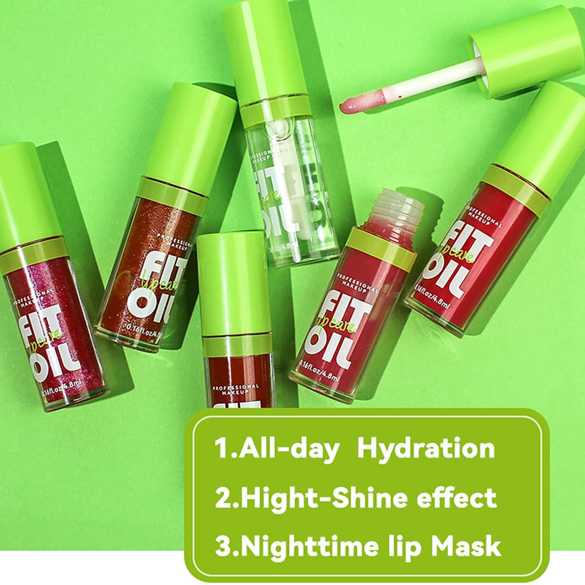 Hydrating Lip Oil Collection - 4 Shades of Glossy, Moisturizing Lip Glaze with Large Brush Applicator, Long-Lasting, Non-Sticky, Transparent Tinted Formula for Plump Lips - Set A