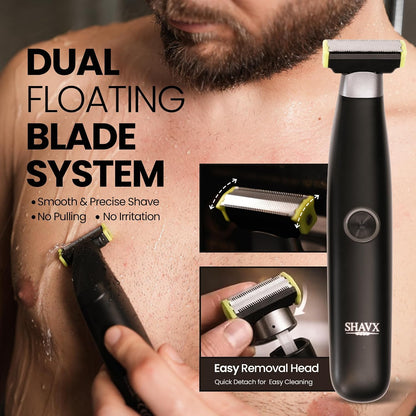 Men's Electric Body Hair Trimmer - Versatile Grooming Tool for Pubic, Beard, Chest, and Sensitive Areas with Skin-Safe Dual Blades, Waterproof Design, Rechargeable USB-C, and Three Combs