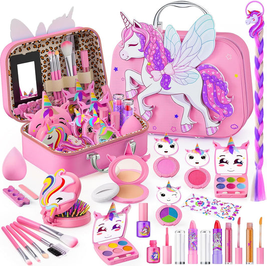 Beayuck Children's Makeup Kit - Washable Cosmetic Set with Storage Case for Girls Aged 3-12, Ideal for Birthdays and Christmas, Pink