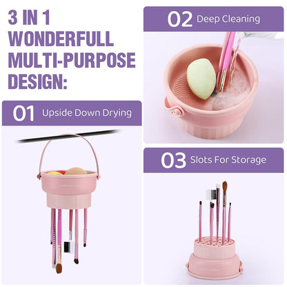 3-in-1 Silicone Makeup Brush Cleaning Bowl and Mat (Purple)