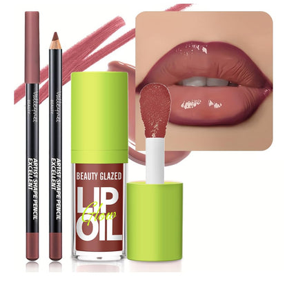 Lip Gloss and Lip Liner Set - Cocoa Brown, 90s Ombre Effect, High Shine Finish, Plumping and Volume Enhancing, Fuller Looking Lips (#V04+107)