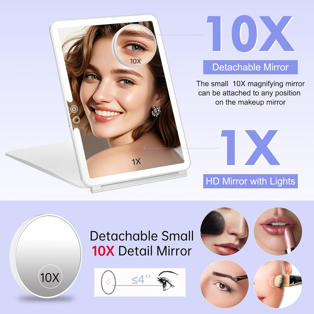 Funtoch 2500mAh Rechargeable Large Travel Makeup Mirror with Integrated Lighting