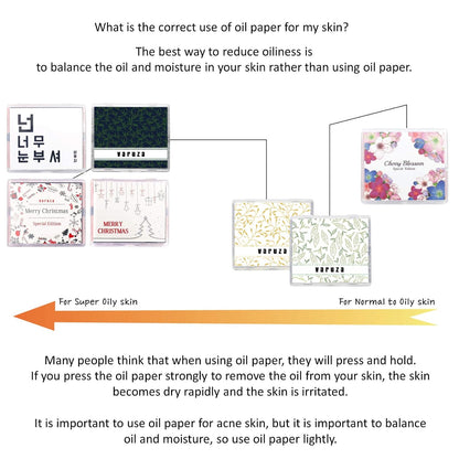 Cherry Blossom Natural Oil Blotting Paper with Mirror Case - 100 Sheets, Korean Skincare Essential