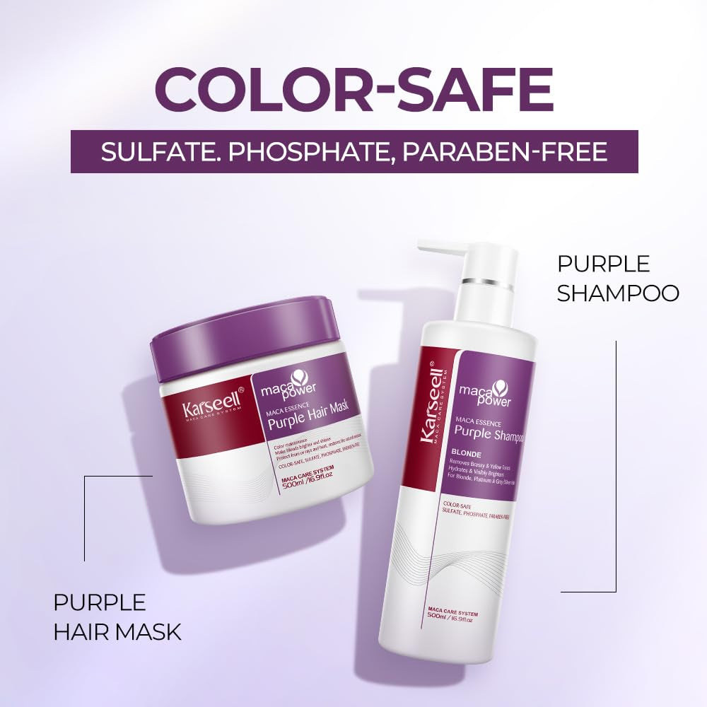 Karseell Collagen Hair Care Set: Deep Repair Purple Hair Mask, Shampoo, and Oil for Neutralizing Brass and Yellow Tones
