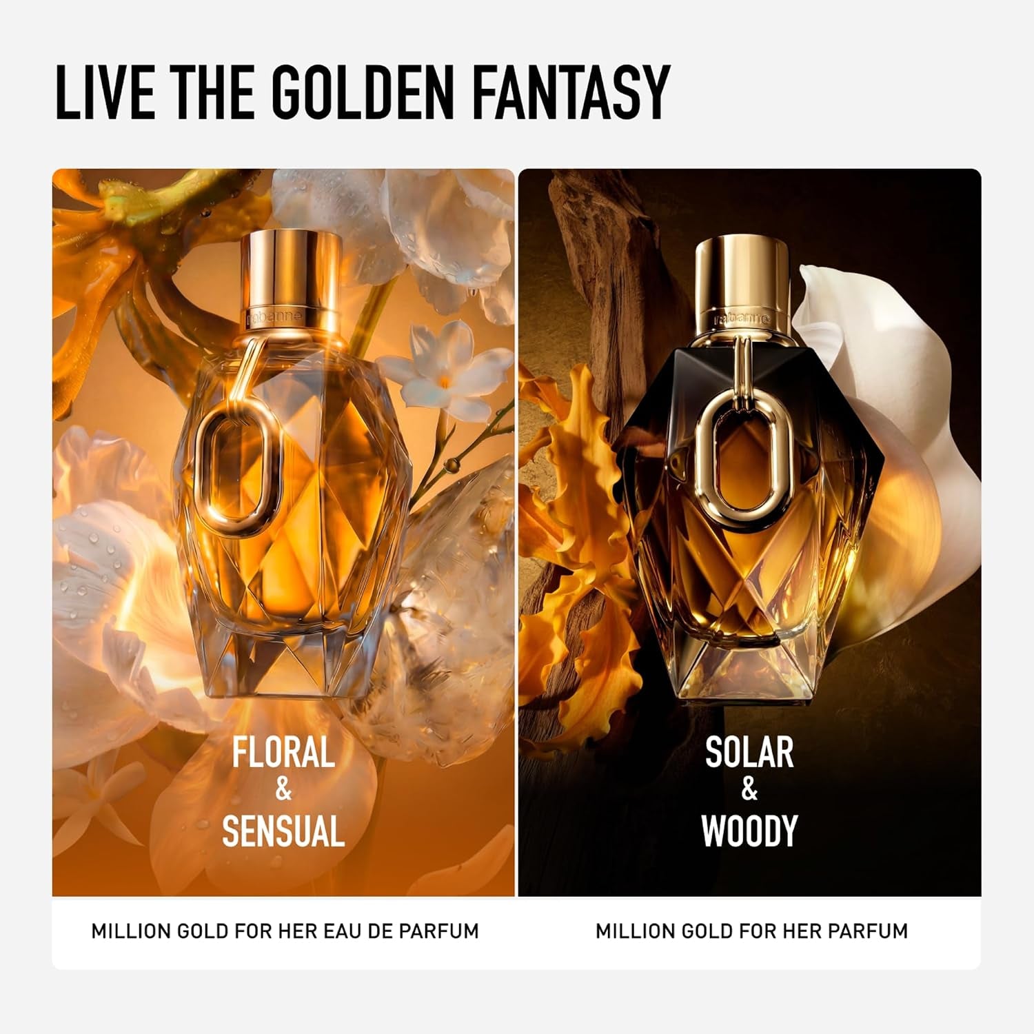 Rabanne Million Gold Eau De Parfum for Women - Long-Lasting Refillable Designer Fragrance with Notes of Sparkling Rose, White Flowers, and Salty Mineral Musk - Luxury Perfume