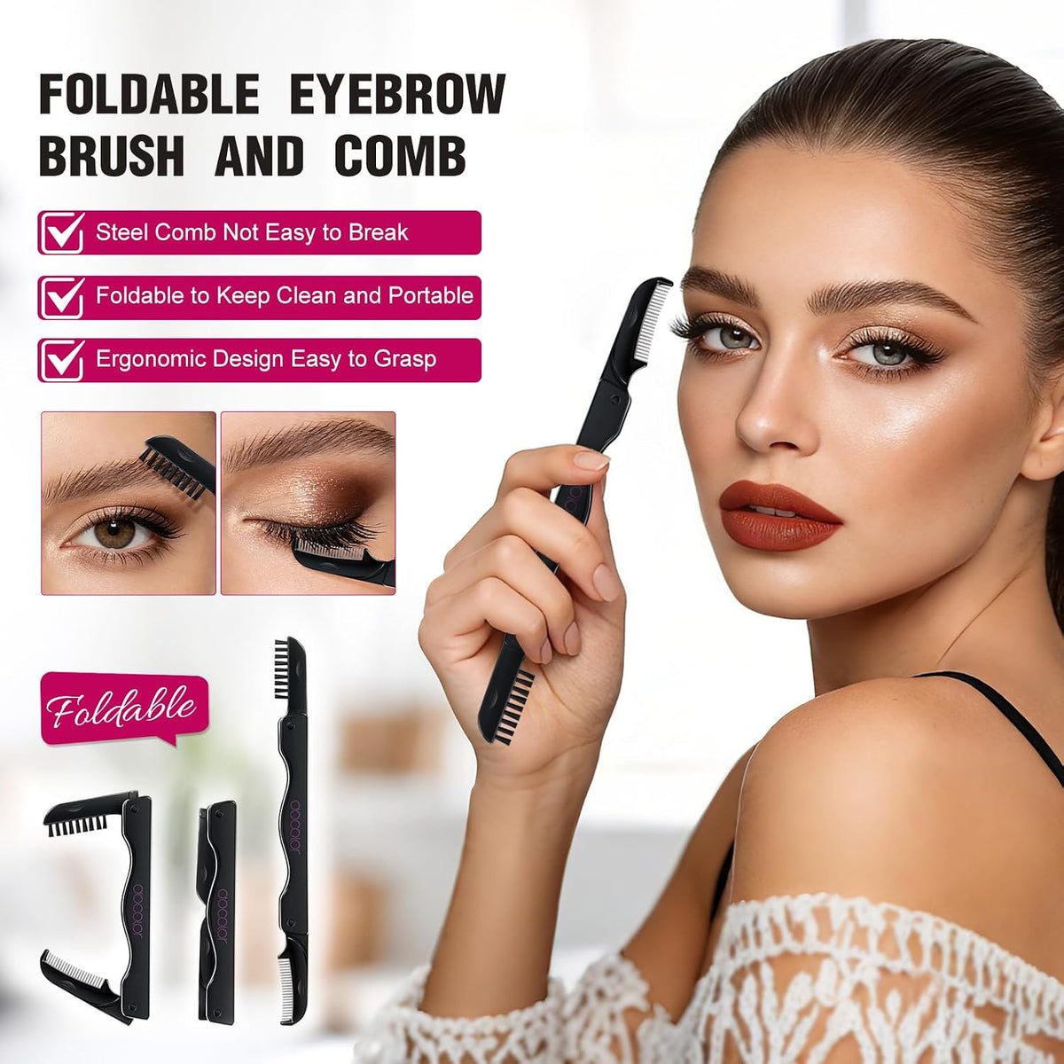 Docolor 5-in-1 Eyelash Curler Kit with Eyelash Comb, Fan Mascara Brush, Tweezers, Eyebrow Brush, and 6 Replacement Pads