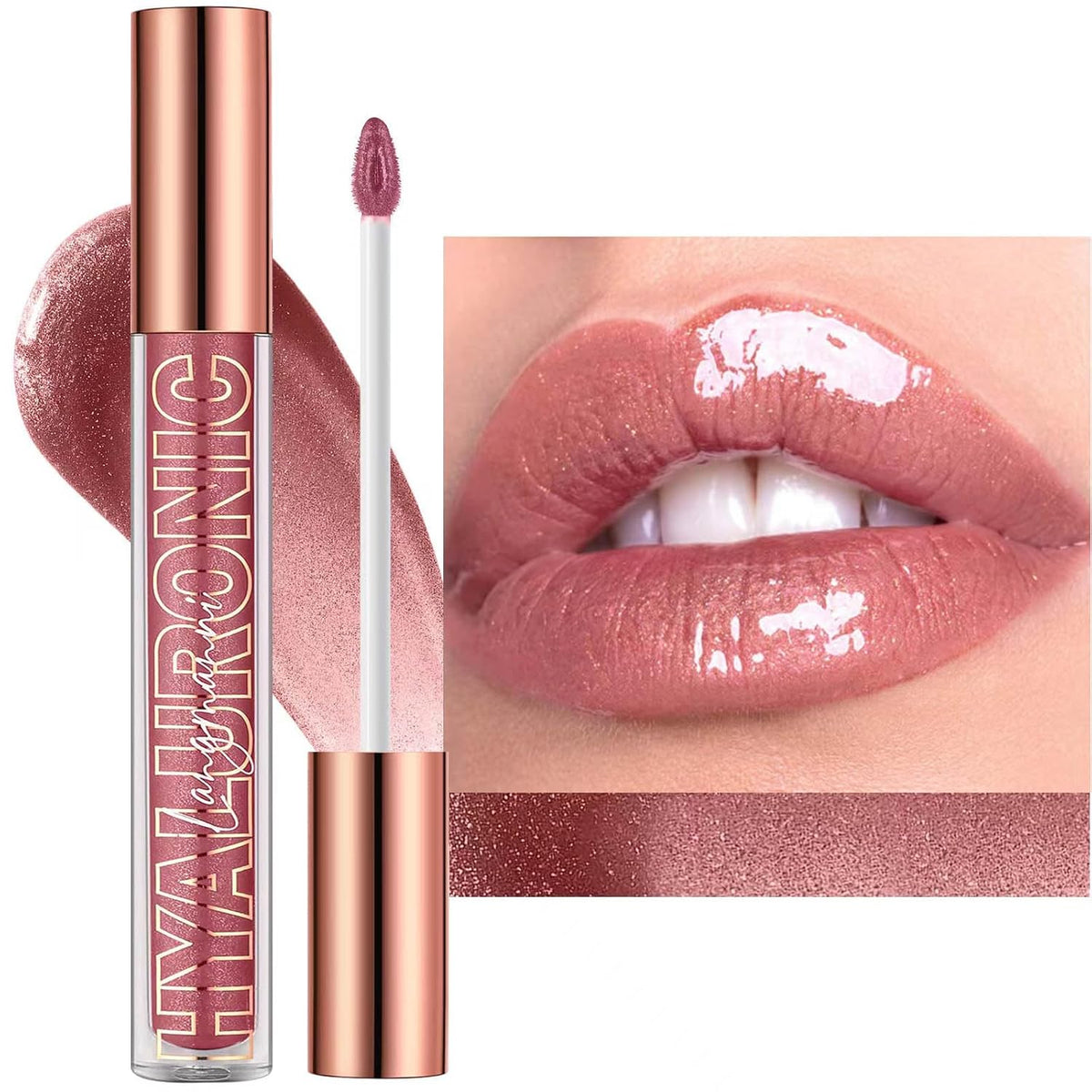 Nude Brown Plumping Glitter Lip Gloss for Women - High Pigment, Long-Lasting, Moisturizing Formula with Natural Oil Shimmer (Shade 02)