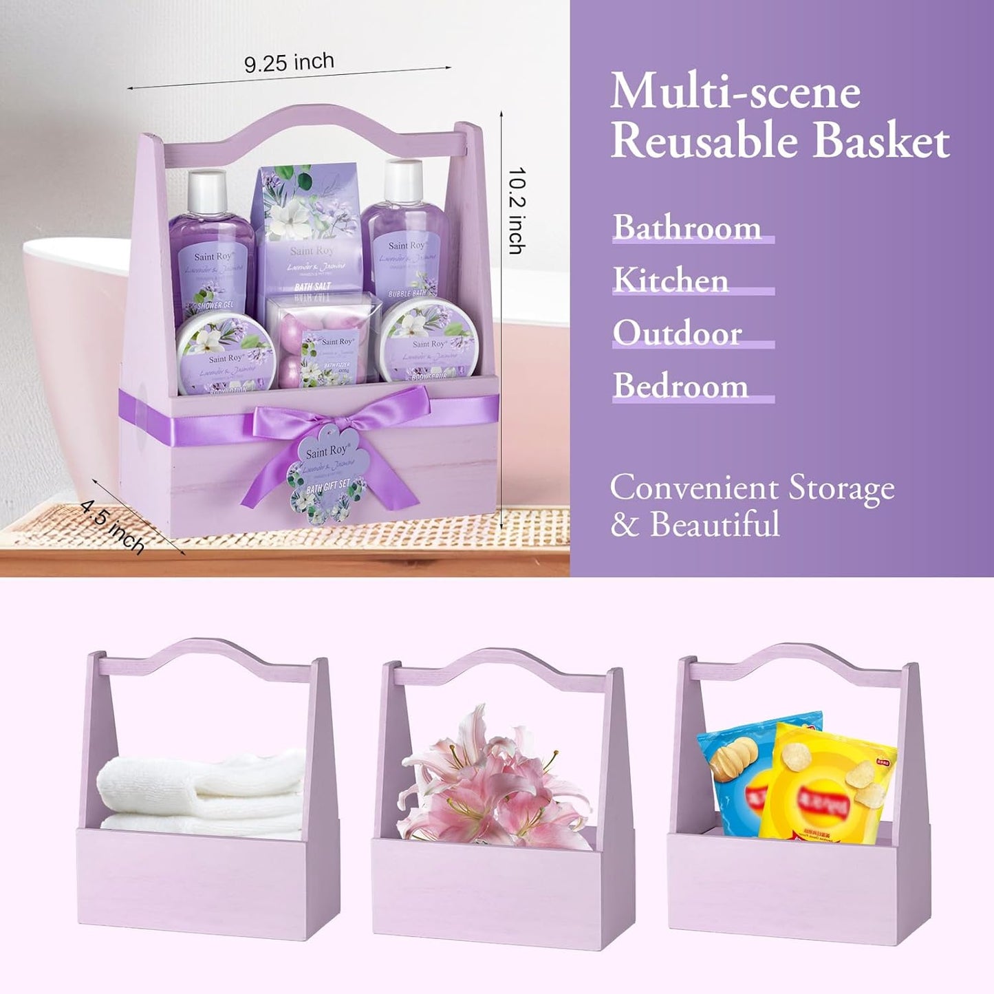 Home Spa Gift Basket for Women, Lavender Jasmine Bath & Body Care Kit