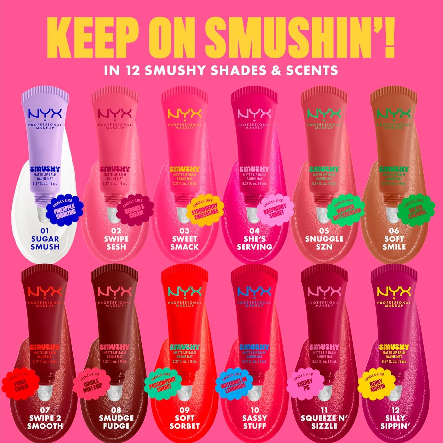 NYX Professional Makeup Smushy Matte Lip Balm - Tinted Lip Moisturizer with Soft Matte Finish in Sweet Smack (Mid-Tone Pink)