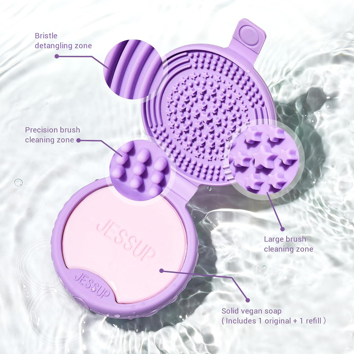 Jessup Silicone Makeup Brush Cleaner Mat with 2 Solid Soaps - Model A013