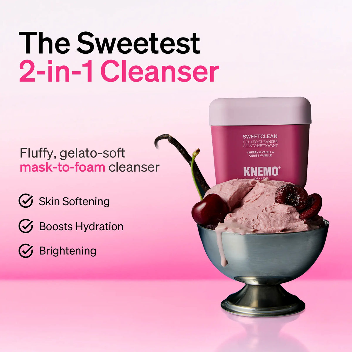 SweetClean Gelato 2-In-1 Cleans & Mask Face Wash - Coconut Bliss for All Skin Types, Hydrating Glycerin Cleanser with Fluffy Foam, 120G (Mint Chocolate, Sea Salt Caramel, Cherry, Vanilla)
