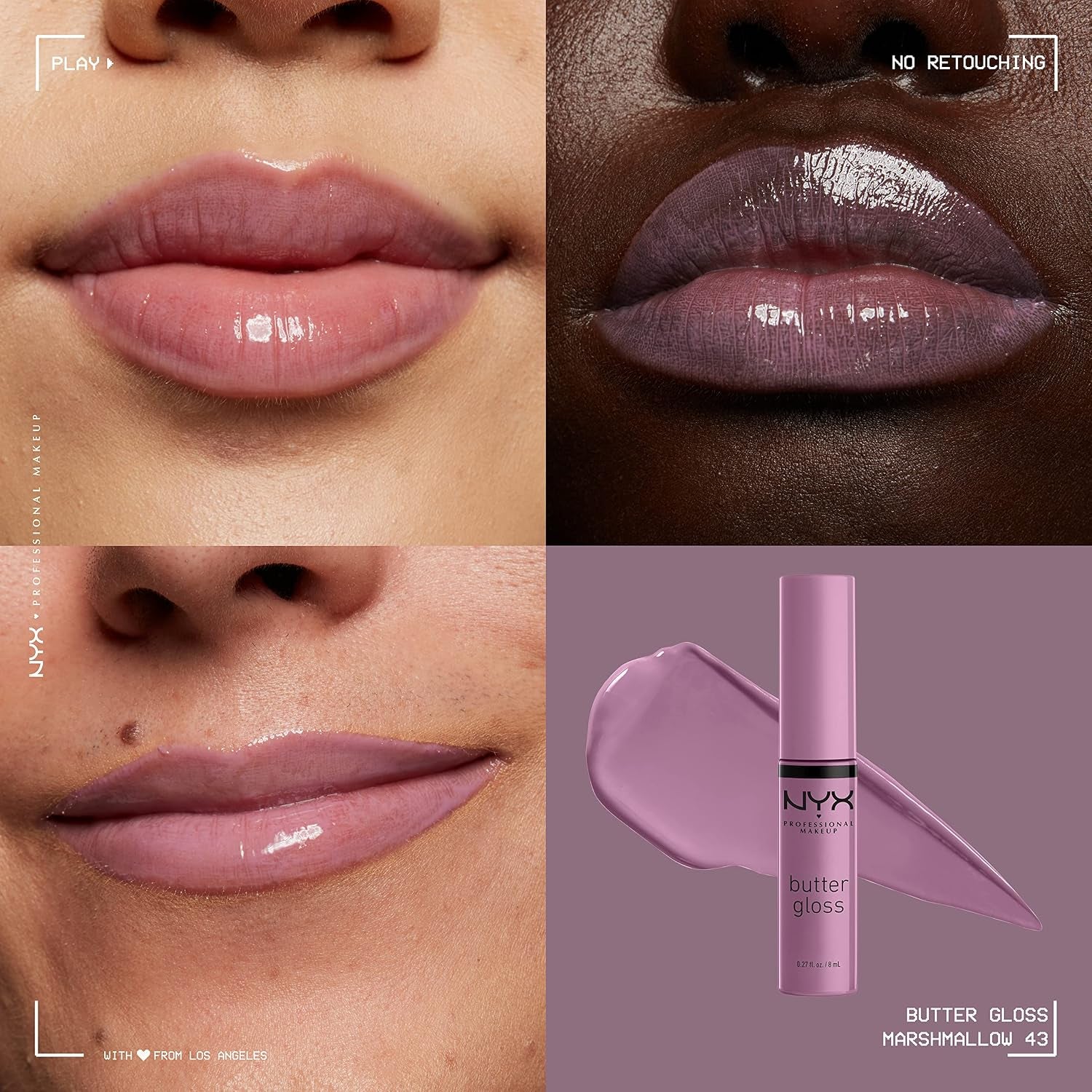 NYX Professional Makeup Butter Gloss - Non-Sticky Lip Gloss in Marshmallow (Muted Lilac)