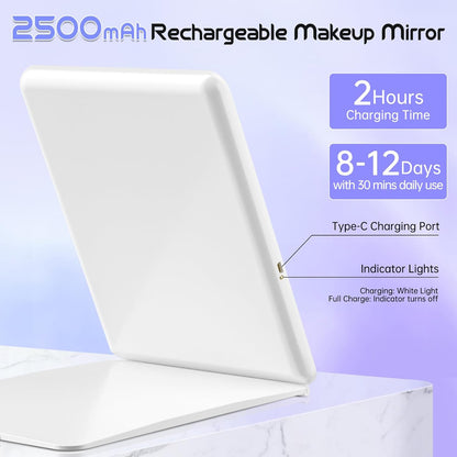 Funtoch 2500mAh Rechargeable Large Travel Makeup Mirror with Integrated Lighting