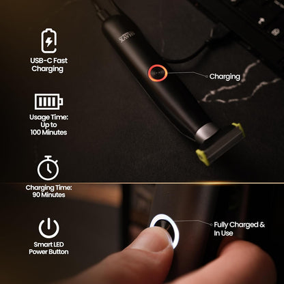 Men's Electric Body Hair Trimmer - Versatile Grooming Tool for Pubic, Beard, Chest, and Sensitive Areas with Skin-Safe Dual Blades, Waterproof Design, Rechargeable USB-C, and Three Combs